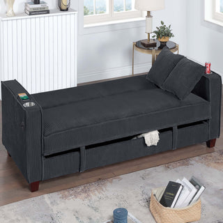 Modern Convertible Sofa With Hidden Storage USB Port, Cup Holder