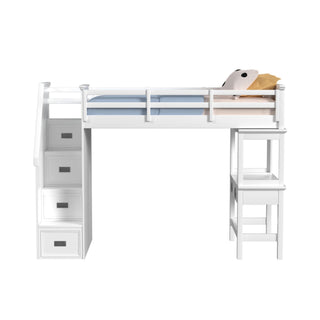 Hampton Kids - Loft Bed With Staircase And Desk With Speaker