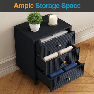 3 Drawer Nightstand - Black - Wood