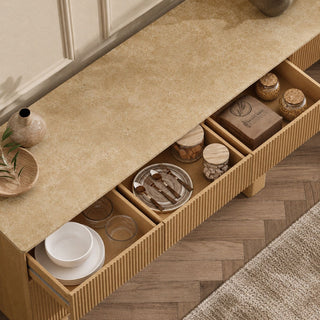 Sideboard Buffet Cabinet With 3 Drawers And 4 Doors For Dining Room