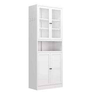 Kitchen Pantry Cabinet Tall Storage With Adjustable Shelves, Heavy Duty Stainless Steel Frame - White