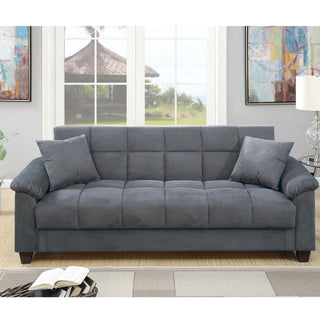 Adjustable Sofa With Hidden Storage And USB Port, Plush Cube Pattern Couch With Pillows - Gray