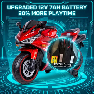 Kids 12V Motorcycle With Training Wheels, Manual Throttle, And Lighting Wheels For Boys And Girls Ages 3-6 - Red