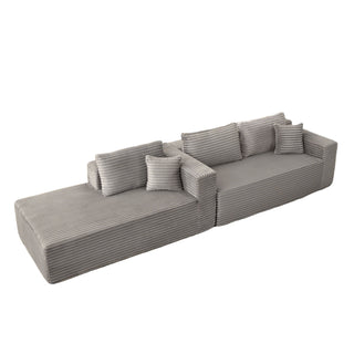 Compression Sectional Couch With Comfy Chaise, Boneless L Shape Sofa With Deep Seat