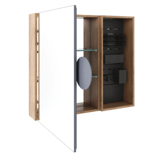 Wall Mounted Bathroom Mirror Cabinet & Adjustable Shelves - Imitative Oak