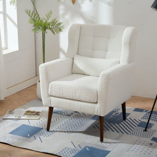 Modern Accent Chair, Arm Chairs For Living Room, Upholstered Mordern Armchair, Comfy Soft Padded Lounge Chair In Small Space, Bedroom, With Pillow, Solid Wood Leg