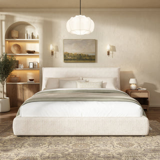 Upholstered Platform Bed Frame With Oversized Plush Pillow Headboard
