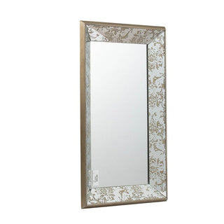 Antique Rectangle Mirror With Floral Accents, Mirrored Display Tray, Hanging Wall Mirror