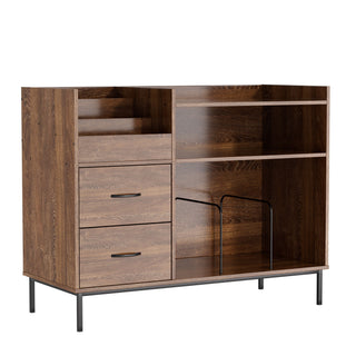 Eco-Friendly Vinyl Record Player Stand With Flip-Top Storage, Media Console With Dual Outlets And Dustproof Drawers
