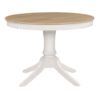 Trexm 5-Piece Retro Functional Dining Table Set Wood Round Extendable Dining Table And 4 Upholstered Dining Chairs (Off White)
