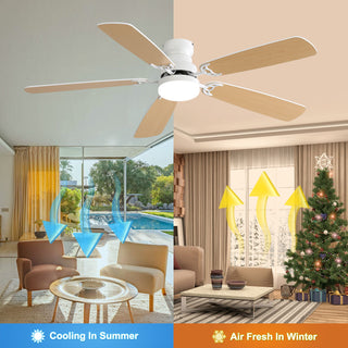 52" Ceiling Fan With LED Light, 6 Speed Remote Control, Reversible DC Motor
