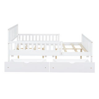 Platform Bed With Guardrails On Both Sides And 2 Storage Drawers