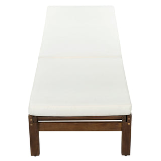 Adjustable Outdoor Patio Lounge Chair Chaise Lounge - Beige / Walnut