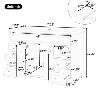 Bathroom Vanity Cabinet Only, 6 Soft Close Drawers & Double Doors - White