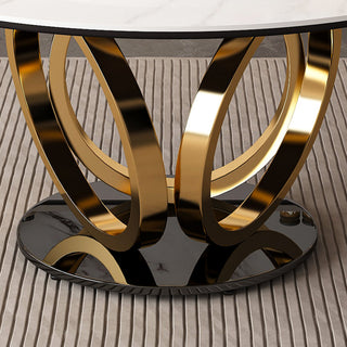 Round Dining Table With 360° Smooth Lazy Susan For Dining Room - Gold / Black / White