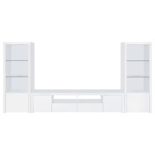 Lance - 3 Shelf Media Tower With Shelves And Hidden Cabinet - Gloss White