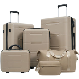 6 Piece Lightweight Hardshell Luggage Set With Double Spinner Wheels, Password Lock