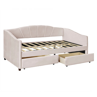 Upholstered Daybed With Two Drawers And Wood Slat