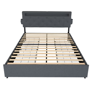Bed With USB Charging Station, LED Lights, Headboard & Storage Drawers