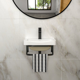 Wall Mounted Bathroom Sink With Towel Bar & Overflow - White / Black