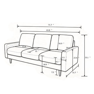 Modern Upholstered 3‑Seat Sofa Couch, Polyester Fabric Sofa With Accent Pillows, Loose Back Cushion For Living Room Apartment - Dark Blue