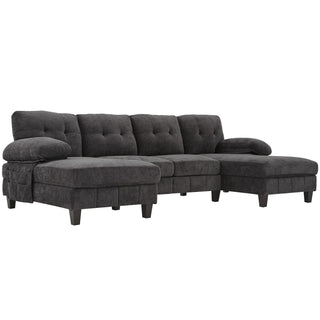 U-Shaped Sectional Sofa 103.5" Fabric Couch With Dual Chaise Lounges, Storage Pockets, Armrest Pillows