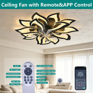 Ceiling Fan With Remote Control And Lights, 6 Speeds, 3 Color Temperatures, Low Profile Flush Mount