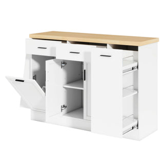 Kitchen Sideboard With Sliding Door Cabinet, 3 Tier Spice Rack