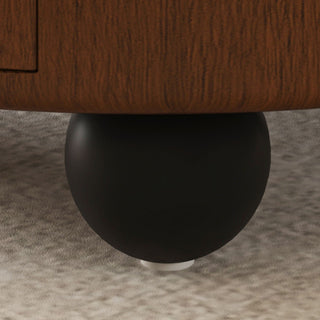 Round Coffee Table With Ball Feet, Pull Handle Storage Drawer - Bouguer Walnut / Brown