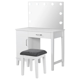 Elijah - Vanity Set With Lighting And Stool - White