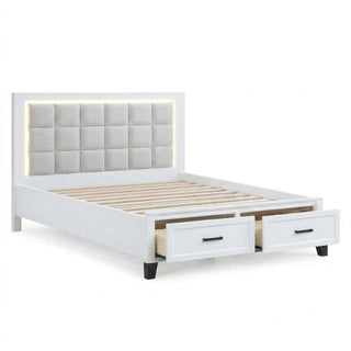 Upholstered Headboard Platform Bed With LED Lighting And Underbed Drawers