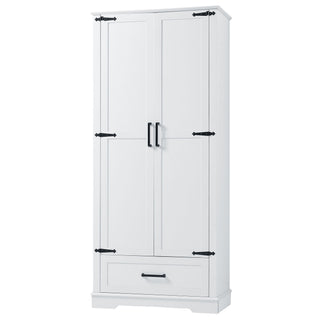 Tall Bathroom Storage Cabinet With 2 Doors And 2 Drawer, Adjustable Shelf - White