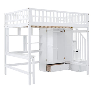 Loft Bed With Bookshelf, Drawers, Desk, And Wardrobe