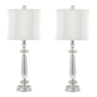Karat - Contemporary Crystal Table Lamp (Set of 2) - Clear Crystal / Chrome / White Softback