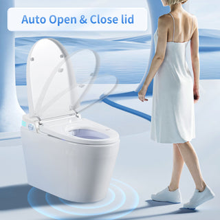Tankless Smart Toilet With Bidet Built In, 1 Piece Bidet Toilet Seat, Auto Flush, Auto Open / Close, Heated Seat, Warm Water And Dry, Adjustable Temp, Remote Control Side Know - White
