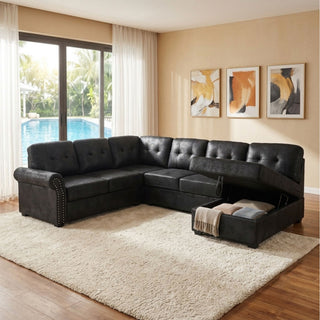 U Shape Sectional Sleeper Sofa With Pull Out Bed And Storage Chaise - Black