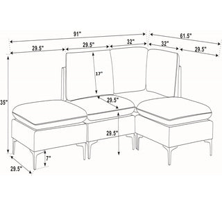 Upholstered Modular Sectional With Tall Legs, Medium Firm Seat