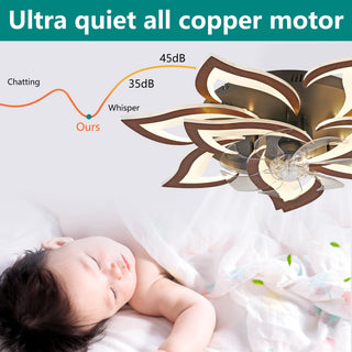 32" Flower Ceiling Fan With LED Dimmable Light, Low Profile Flush Mount Fan With Remote Control, 6 Speeds