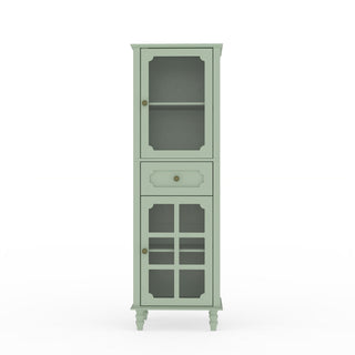 Curio Cabinet, Freestanding Vintage Display Storage Cabinet, Adjustable Shelves - Green