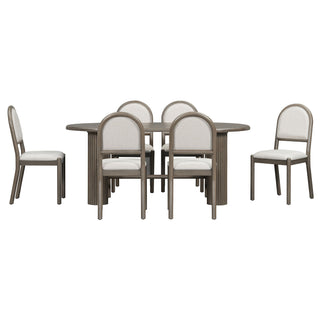 Oval Dining Table Set For 6 With 6 Upholstered Chairs