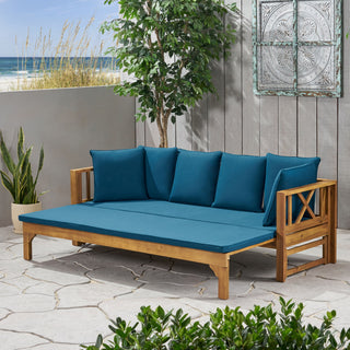 Outdoor Daybed With X-Shaped Panel Backrest And Armrests - Teak