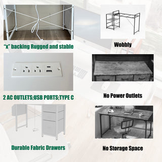 Office Desk With Power Outlet, 3 Drawers And Side Pocket For Office - White