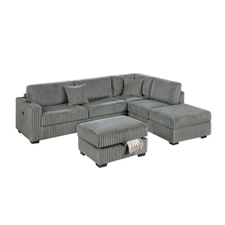 3 Piece Sectional Sofa With Reversible Chaise And USB Storage Ottoman