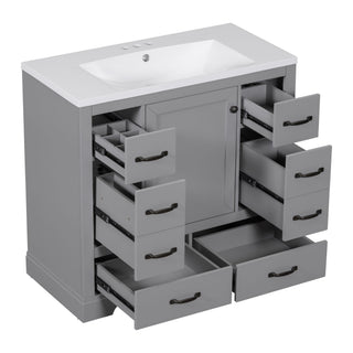 Modern Bathroom Vanity With Sink, 6 Drawers, Adjustable Shelf