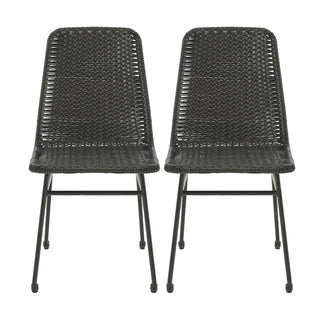 Outdoor Dining Chairs (Set of 2), Rattan Backrest And Cushions, Iron Frame - Dark Brown