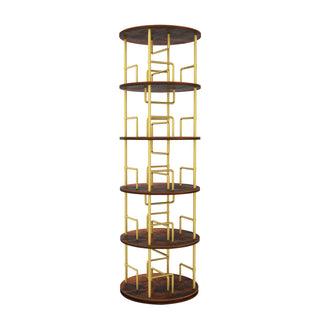 5 Tier 360 Rotating Bookshelf, Display Round Floor Standing Swivel Bookcase For Bedroom - Golden