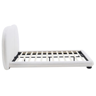 Queen Size Upholstered Platform Bed Frame With Split Headboard - White