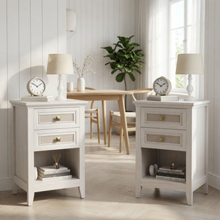 Nightstands With 2 Drawers, Bedside Tables For Small Spaces (Set of 2) - White