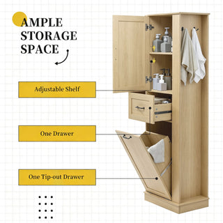 Modern Tall Storage Cabinet With Tilt-Out Compartment, Adjustable Shelves