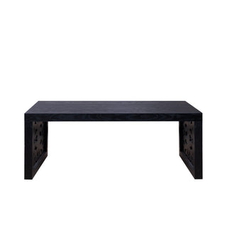 Rustic Carved Wood Coffee Table, Handcrafted Look With Ornate Side Panels